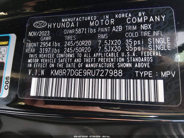 Auction sale of the 2024 Hyundai Palisade Calligraphy, vin: KM8R7DGE9RU727988, lot number: 45730348