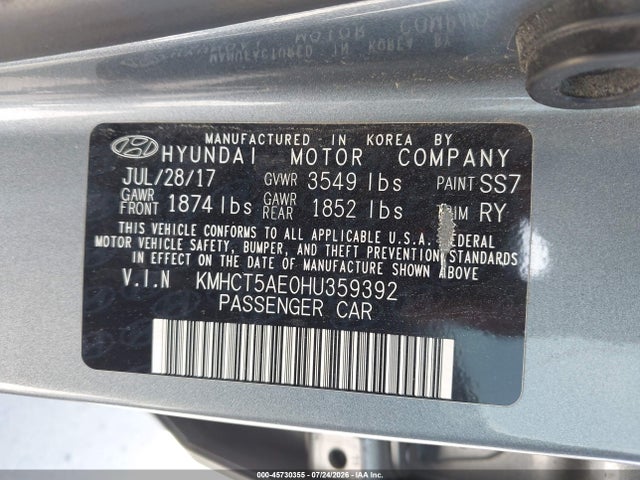 Hyundai ACCENT SE 2017 KMHCT5AE0HU359392 Image 9