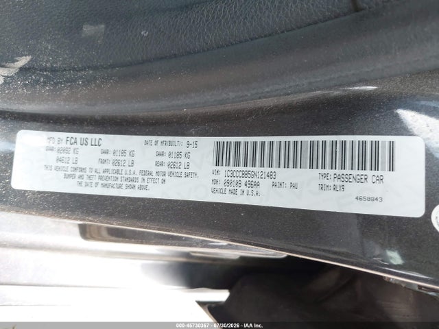 2016 Chrysler 200 S მანქანა იყიდება აუქციონზე, vin: 1C3CCCBB5GN121483, აუქციონის ნომერი: 45730367