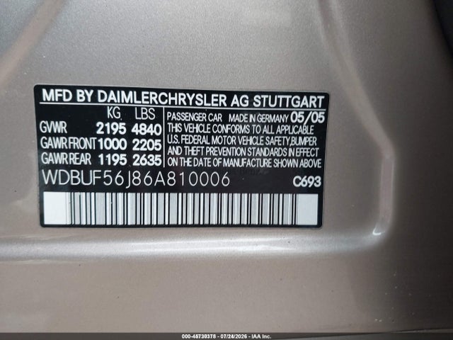 Aukcja sprzedaży 2006 Mercedes-benz E 350, vin: WDBUF56J86A810006, numer aukcji: 45730378
