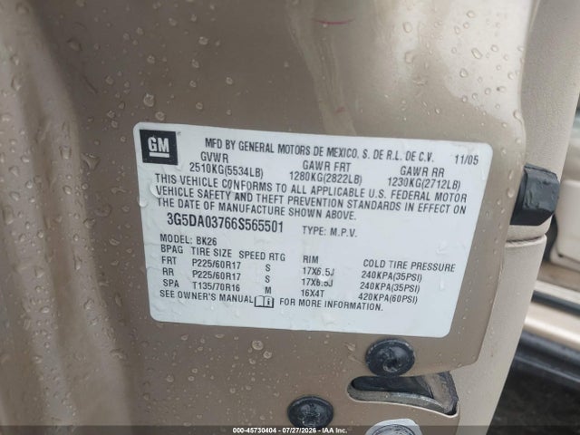 Продажа на аукционе авто 2006 Buick Rendezvous Cx, vin: 3G5DA03766S565501, номер лота: 45730404