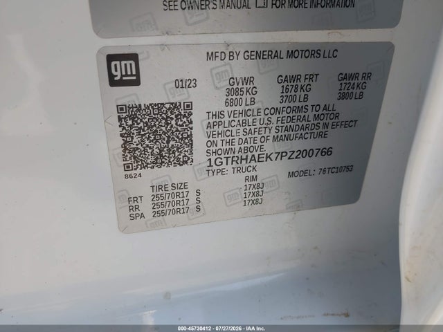 Продаж на аукціоні авто 2023 Gmc Sierra 1500 2wd  Standard Box Pro, vin: 1GTRHAEK7PZ200766, номер лоту: 45730412