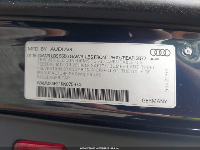 Aukcja sprzedaży 2019 Audi A6 55 Premium, vin: WAUM2AF21KN075674, numer aukcji: 45730415