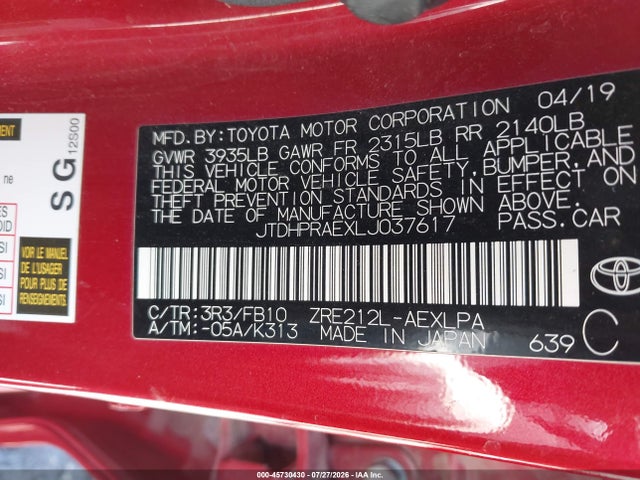 Toyota COROLLA LE 2020 JTDHPRAEXLJ037617 Image 9