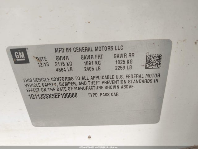 Продажа на аукционе авто 2014 Chevrolet Malibu 2lz, vin: 1G11J5SX5EF196880, номер лота: 45730475