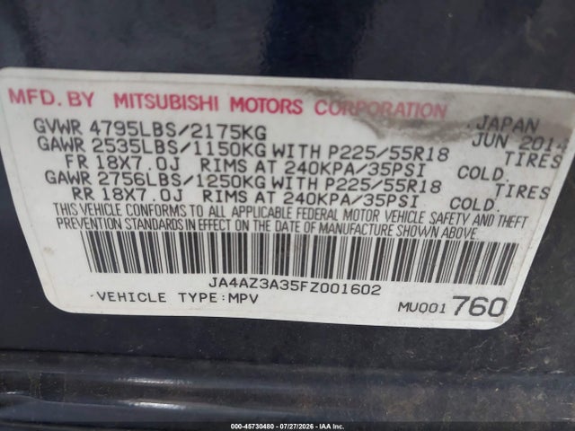 Продажа на аукционе авто 2015 Mitsubishi Outlander Se, vin: JA4AZ3A35FZ001602, номер лота: 45730480