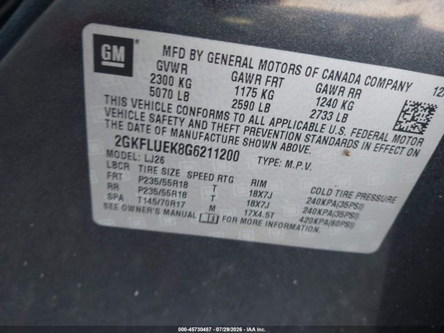 Aukcja sprzedaży 2016 Gmc Terrain Slt, vin: 2GKFLUEK8G6211200, numer aukcji: 45730487