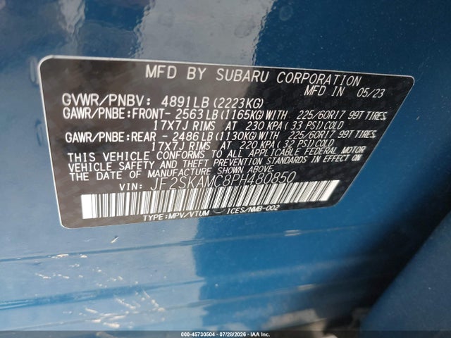 Продаж на аукціоні авто 2023 Subaru Forester Wilderness, vin: JF2SKAMC8PH480850, номер лоту: 45730504
