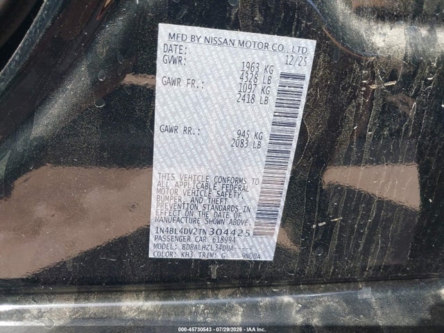 1N4BL4DV2TN304425 Nissan Altima Sv Fwd