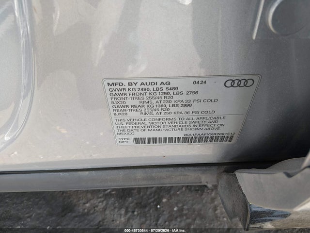 2024 Audi Q5 Prestige 45 Tfsi S Line Quattro S Tronic მანქანა იყიდება აუქციონზე, vin: WA1FAAFYXR2091512, აუქციონის ნომერი: 45730544
