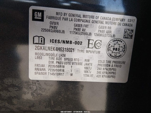 GMC Terrain Sle-2 2017 2GKALNEK4H6318021 Image 9