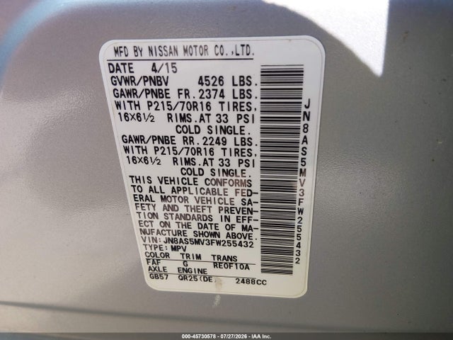 Nissan Rogue Select S 2015 JN8AS5MV3FW255432 Image 9