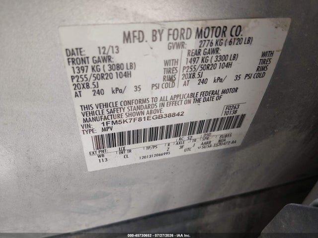 Aukcja sprzedaży 2014 Ford Explorer Limited, vin: 1FM5K7F81EGB38842, numer aukcji: 45730652