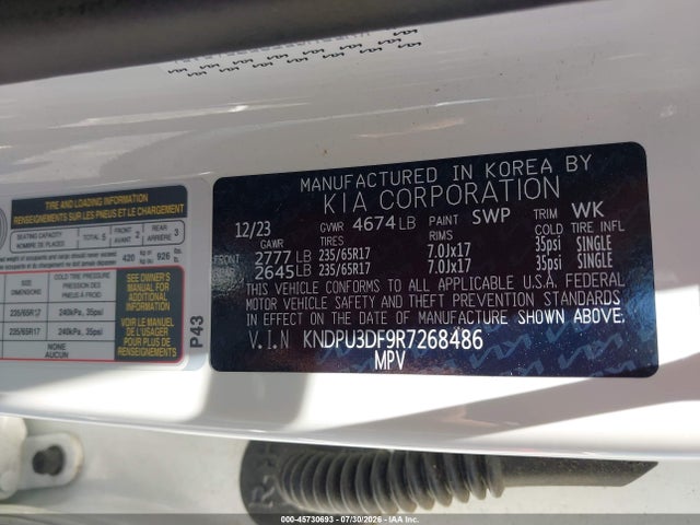 2024 Kia Sportage Lx მანქანა იყიდება აუქციონზე, vin: KNDPU3DF9R7268486, აუქციონის ნომერი: 45730693