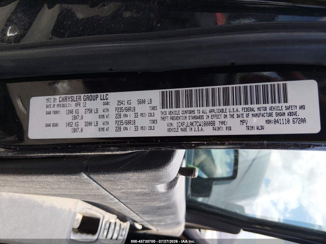 2012 Jeep Liberty Sport მანქანა იყიდება აუქციონზე, vin: 1C4PJLAK7CW180088, აუქციონის ნომერი: 45730700
