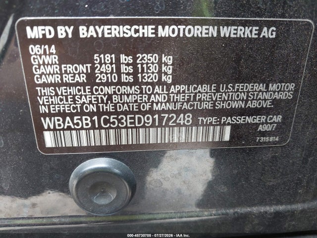 2014 Bmw 535i მანქანა იყიდება აუქციონზე, vin: WBA5B1C53ED917248, აუქციონის ნომერი: 45730705
