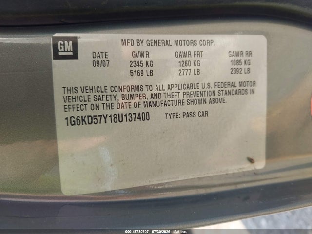 Aukcja sprzedaży 2008 Cadillac Dts 1sb, vin: 1G6KD57Y18U137400, numer aukcji: 45730707