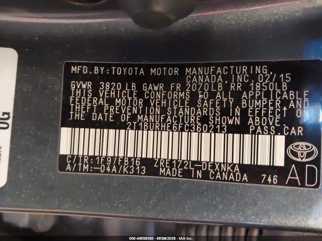 Aukcja sprzedaży 2015 Toyota Corolla Le, vin: 2T1BURHE6FC360213, numer aukcji: 45730720