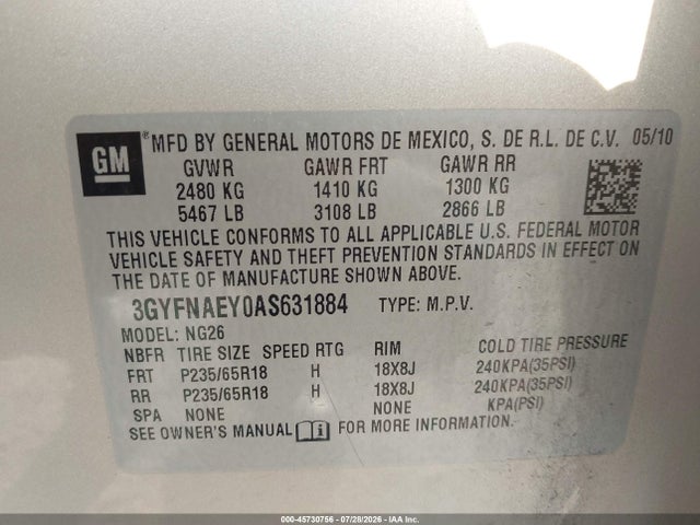 Продажа на аукционе авто 2010 Cadillac Srx Luxury Collection, vin: 3GYFNAEY0AS631884, номер лота: 45730756