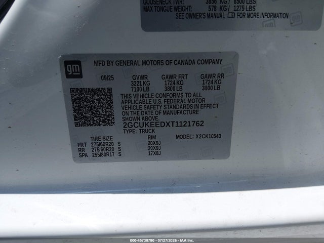 45730780 :رقم المزاد ، 2GCUKEEDXT1121762 vin ، 2026 Chevrolet Silverado 1500 مزاد بيع