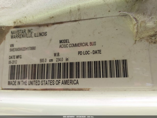 2013 Ic Corporation 3000 Ac მანქანა იყიდება აუქციონზე, vin: 5WEXWSKK2DH170680, აუქციონის ნომერი: 45730781