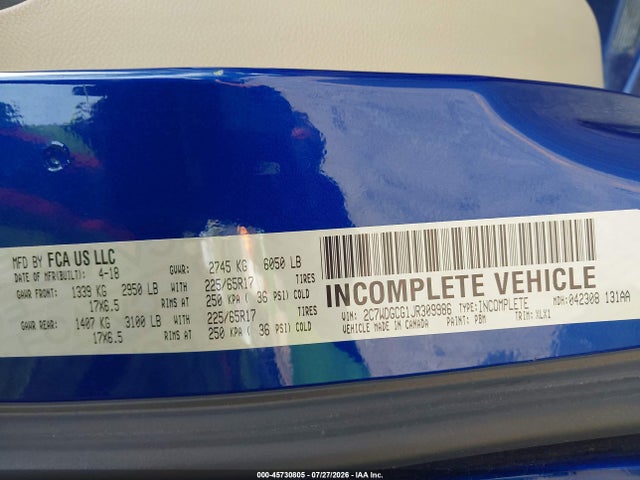 Продаж на аукціоні авто 2018 Dodge Grand Caravan Sxt, vin: 2C7WDGCG1JR309986, номер лоту: 45730805