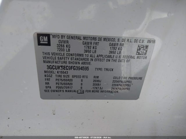 Chevrolet Silverado 1500 Ltz 2015 3GCUKSEC9FG394595 Image 9