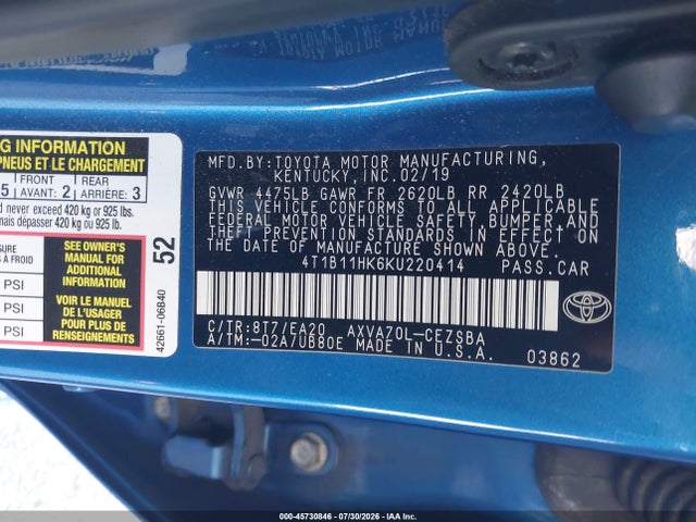 Toyota CAMRY SE 2019 4T1B11HK6KU220414 Image 9