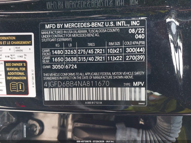 45730876 :رقم المزاد ، 4JGFD6BB4NA811670 vin ، 2022 Mercedes-benz Amg Gle 53 Coupe 4matic مزاد بيع