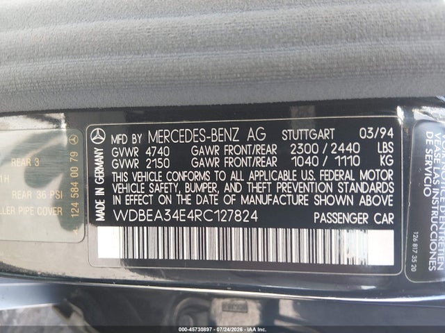 Продаж на аукціоні авто 1994 Mercedes-benz E 420, vin: WDBEA34E4RC127824, номер лоту: 45730897