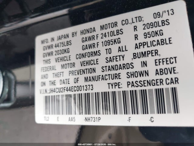 2014 Acura Tsx 2.4 მანქანა იყიდება აუქციონზე, vin: JH4CU2F44EC001373, აუქციონის ნომერი: 45730901