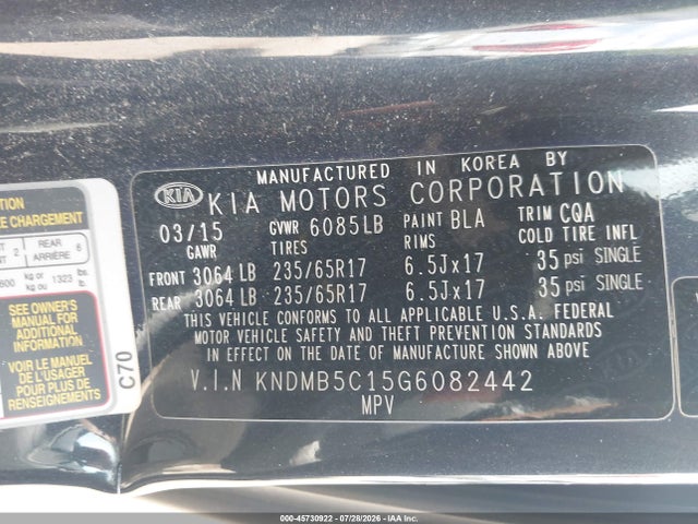 Aukcja sprzedaży 2016 Kia Sedona Lx, vin: KNDMB5C15G6082442, numer aukcji: 45730922