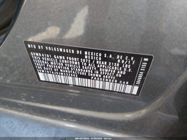 45730934 :رقم المزاد ، 3VW167AJ9JM232563 vin ، 2018 Volkswagen Jetta 1.4t S مزاد بيع