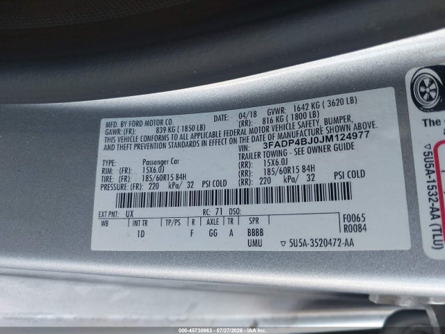 Ford FIESTA SE 2018 3FADP4BJ0JM124977 Image 9