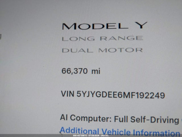5YJYGDEE6MF192249 Tesla Model Y Long Range Dual Motor All-wheel Drive