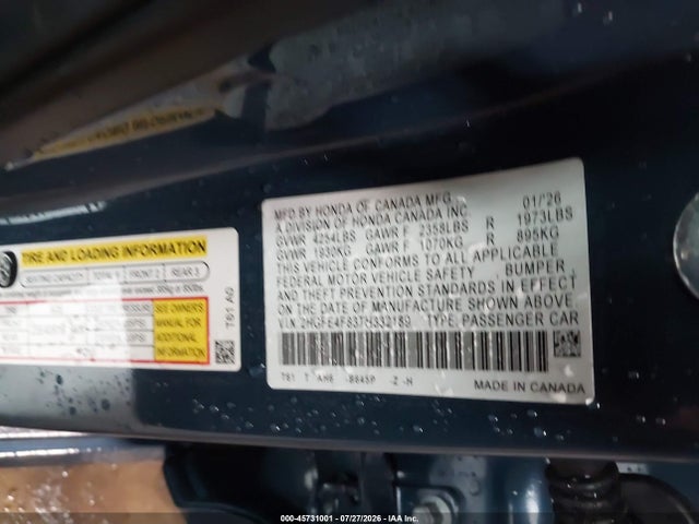Aukcja sprzedaży 2026 Honda Civic Hybrid Sport/sport Touring, vin: 2HGFE4F83TH332189, numer aukcji: 45731001