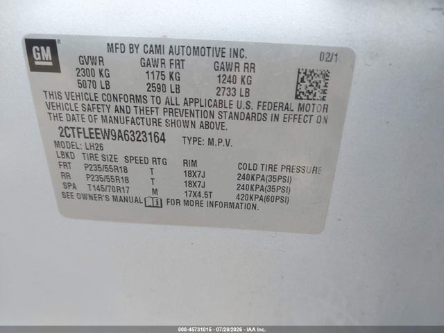 Aukcja sprzedaży 2010 Gmc Terrain Sle-2, vin: 2CTFLEEW9A6323164, numer aukcji: 45731015