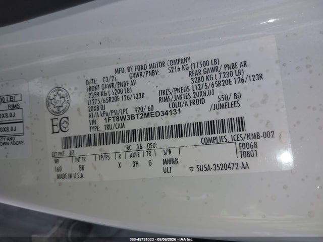 Продаж на аукціоні авто 2021 Ford F-350 Platinum, vin: 1FT8W3BT2MED34131, номер лоту: 45731023