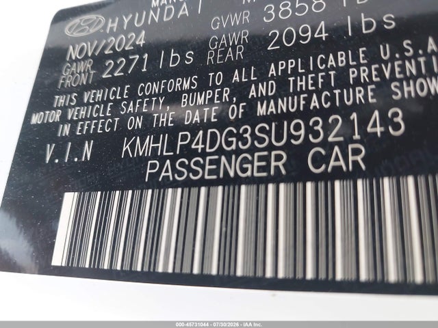 Продажа на аукционе авто 2025 Hyundai Elantra Limited, vin: KMHLP4DG3SU932143, номер лота: 45731044