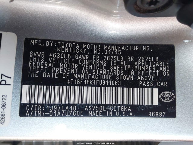 Toyota CAMRY XLE 2015 4T1BF1FK4FU911063 Image 9