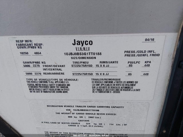 Jayco Other 2016 1UJBJ0BS3G1TT0188 Image 9
