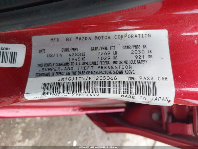 Aukcja sprzedaży 2015 Mazda Mazda6 I Touring, vin: JM1GJ1T57F1205066, numer aukcji: 45731087