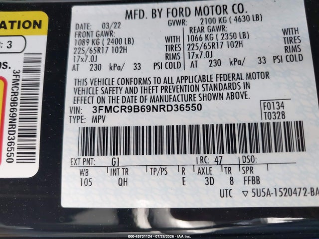3FMCR9B69NRD36550 Ford Bronco Sport Big Bend