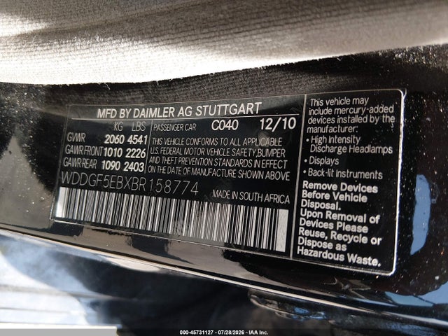 45731127 :رقم المزاد ، WDDGF5EBXBR158774 vin ، 2011 Mercedes-benz C 300 Luxury/sport مزاد بيع