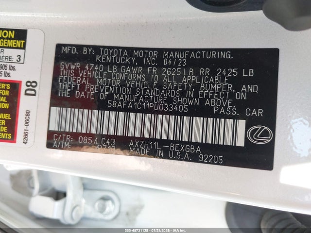 Продаж на аукціоні авто 2023 Lexus Es 300h Ultra Luxury, vin: 58AFA1C11PU033405, номер лоту: 45731128