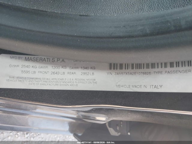 2014 Maserati Ghibli მანქანა იყიდება აუქციონზე, vin: ZAM57XSA2E1078826, აუქციონის ნომერი: 45731141