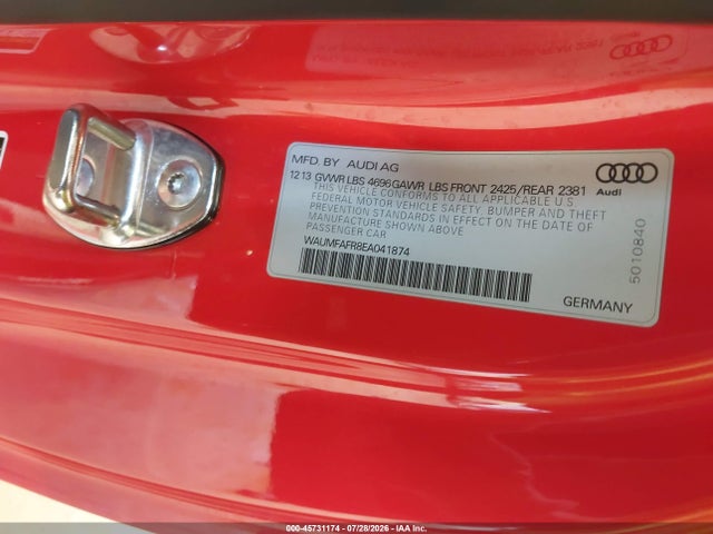 45731174 :رقم المزاد ، WAUMFAFR8EA041874 vin ، 2014 Audi A5 2.0t Premium مزاد بيع