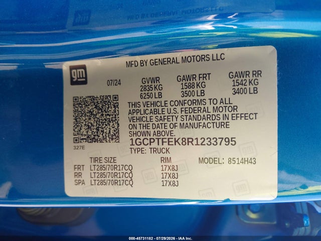 1GCPTFEK8R1233795 Chevrolet Colorado 4wd Zr2