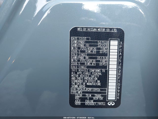 Продаж на аукціоні авто 2024 Infiniti Qx55 Luxe Awd, vin: 3PCAJ5JR2RF109926, номер лоту: 45731204