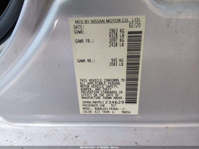 1N4BL4BV9LC234629 Nissan Altima S Fwd
